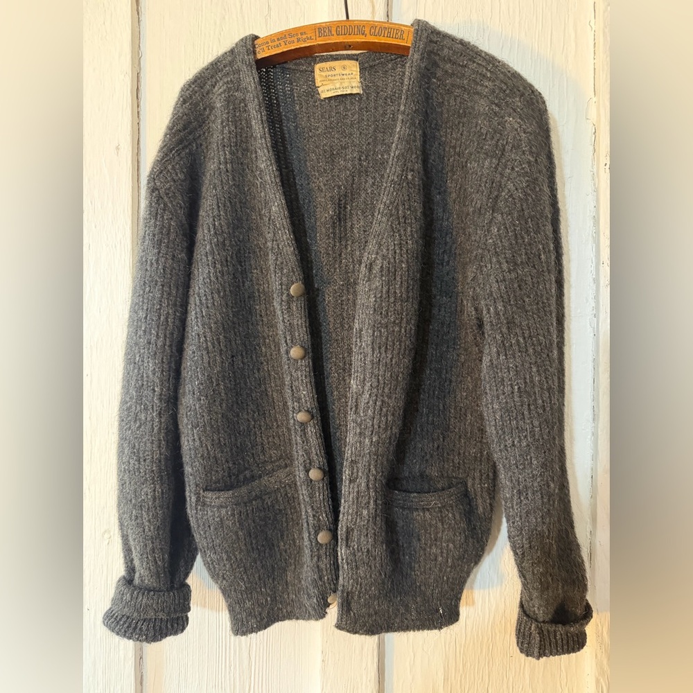 🚫SOLD🚫Vtg 60s Sears Sportswear 50/50 Mohair Wool Blend Cardigan Grey:Sz Small - Picture 3 of 16